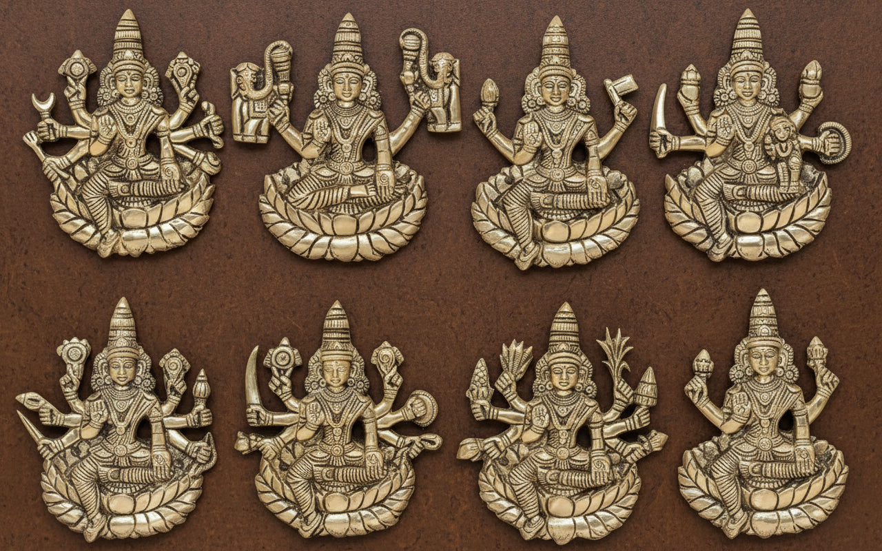 Brass Goddess Ashta Lakshmi Wall Hanging – Round Shape Décor for Home & Office Temple, 5.5"