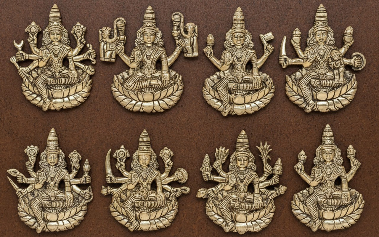 Brass Goddess Ashta Lakshmi Wall Hanging – Round Shape Décor for Home & Office Temple, 5.5"