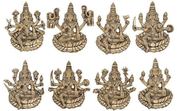 Brass Goddess Ashta Lakshmi Wall Hanging – Round Shape Décor for Home & Office Temple, 5.5"