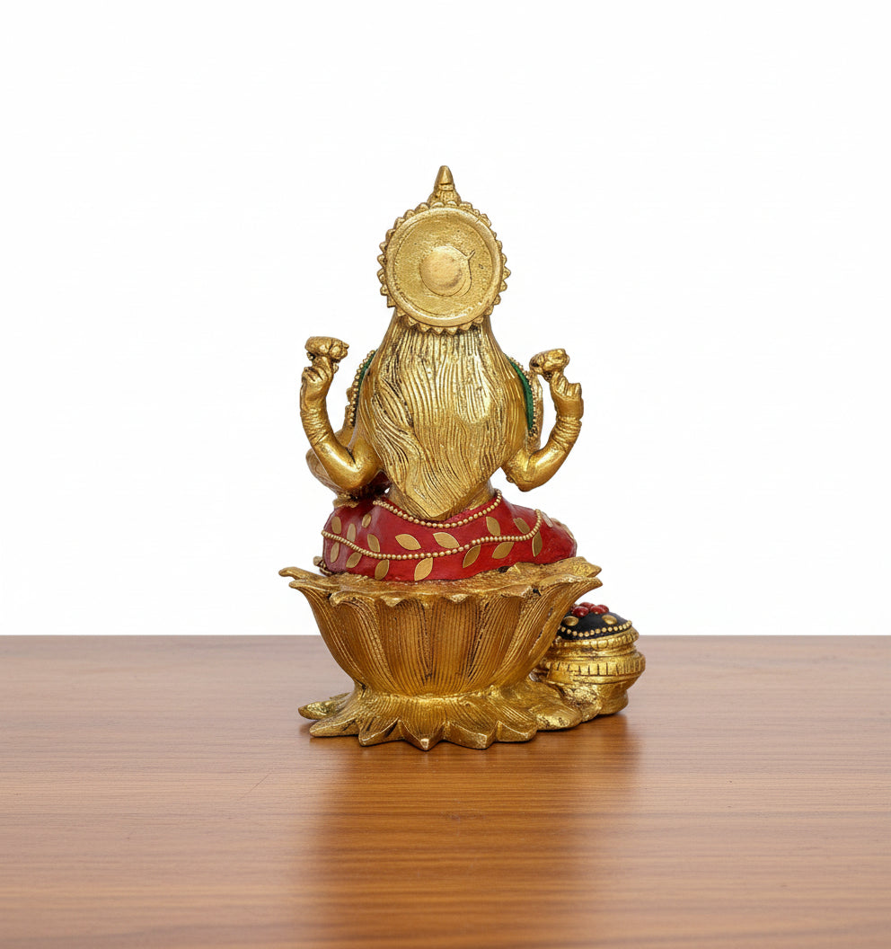 Brass Lakshmi Statue with Stonework – Divine Décor for Home & Office Temple