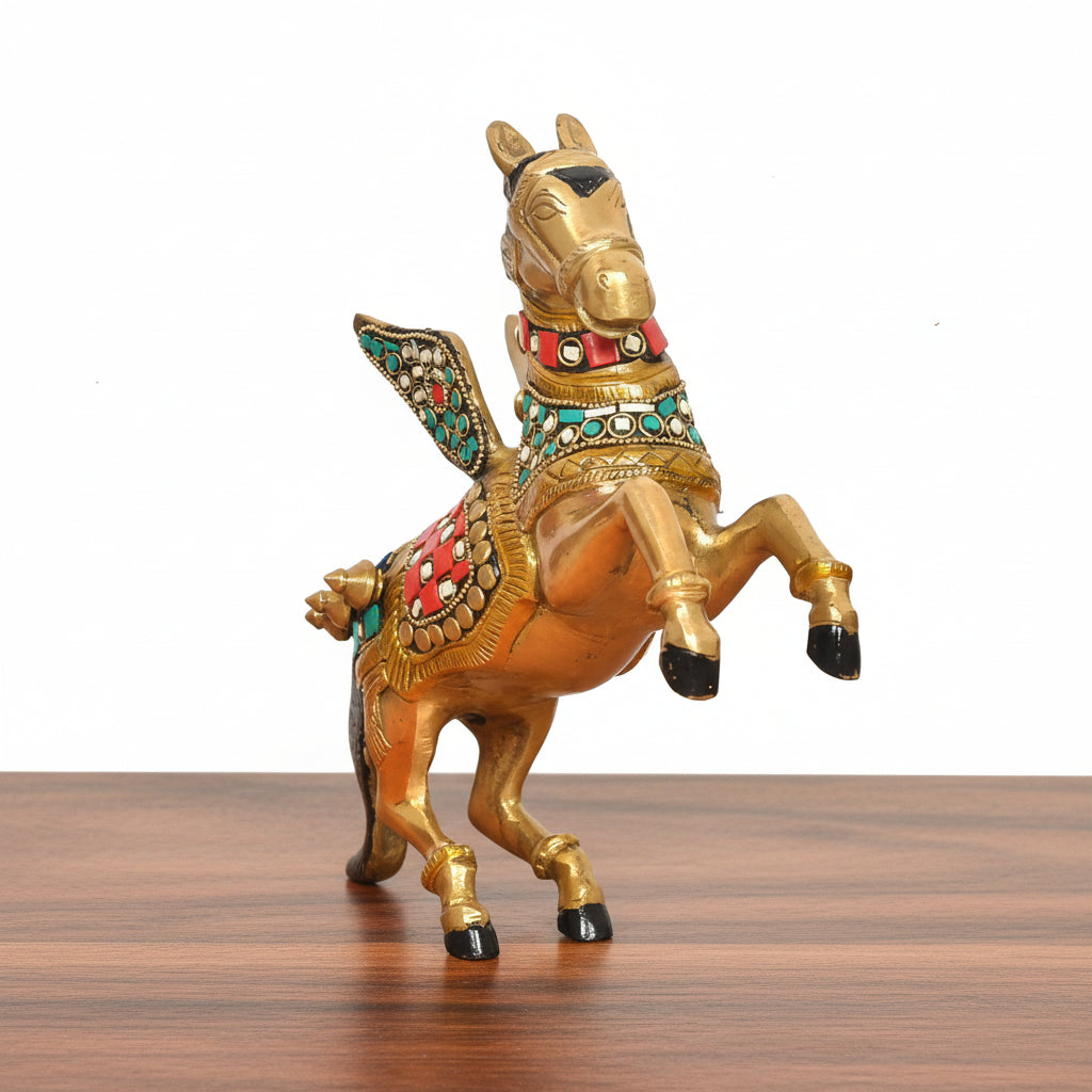 Brass Pegasus Flying Horse Statue with Stonework – 1 Piece Elegant Décor for Home & Office