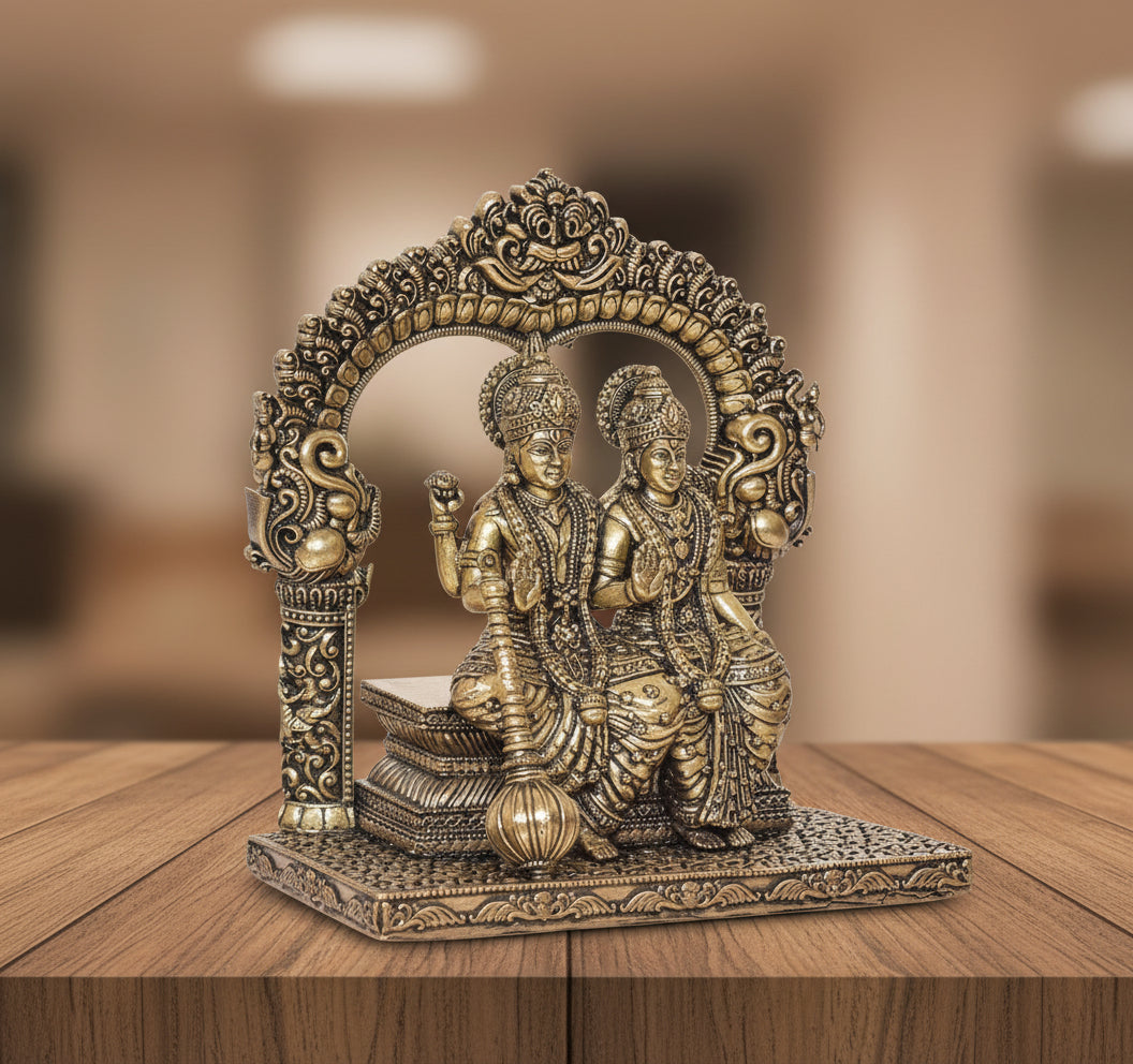 Brass Vishnu Lakshmi Statue – Divine Idol for Home & Office Temple Décor