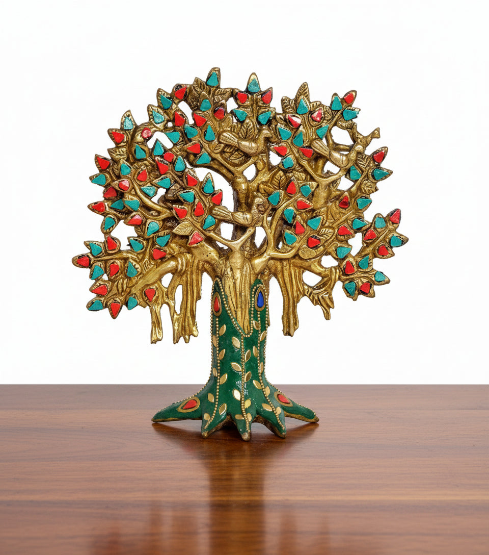 Brass Kalpavriksha Tree with Stonework – Auspicious Décor for Home & Office Temple