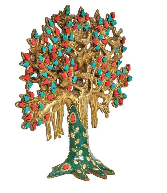 Brass Kalpavriksha Tree with Stonework – Auspicious Décor for Home & Office Temple