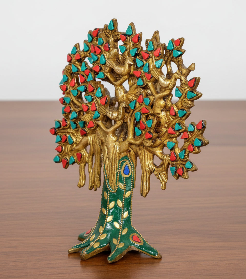 Brass Kalpavriksha Tree with Stonework – Auspicious Décor for Home & Office Temple