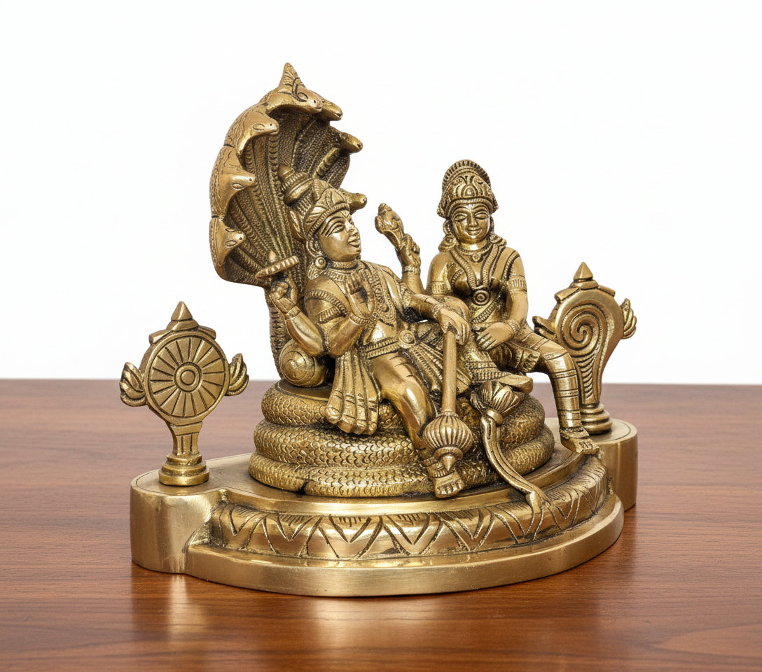 Brass Lakshmi Vishnu on Sheshnag – Divine Idol for Home & Office Temple Décor