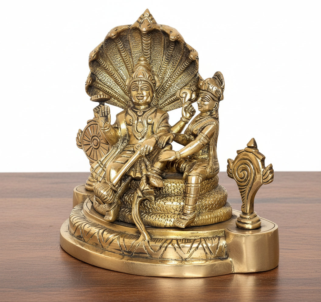 Brass Lakshmi Vishnu on Sheshnag – Divine Idol for Home & Office Temple Décor