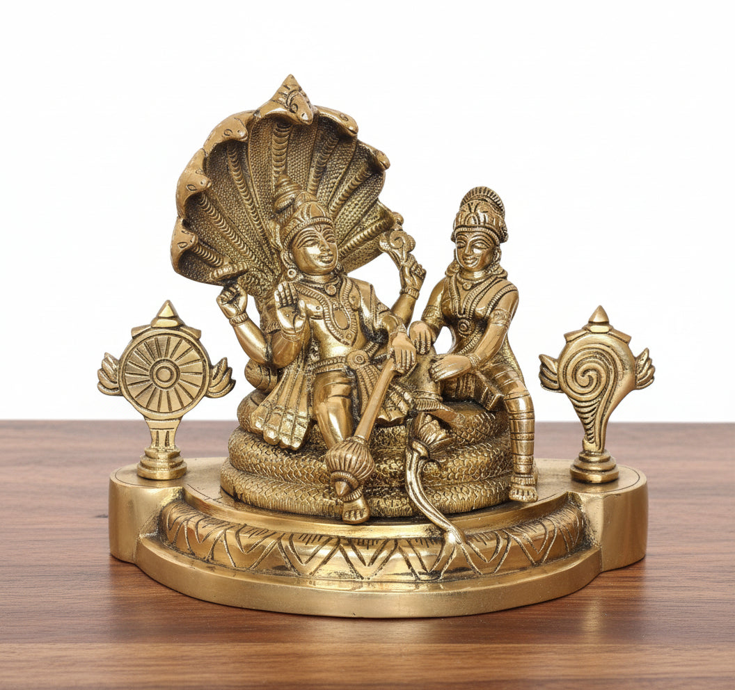 Brass Lakshmi Vishnu on Sheshnag – Divine Idol for Home & Office Temple Décor