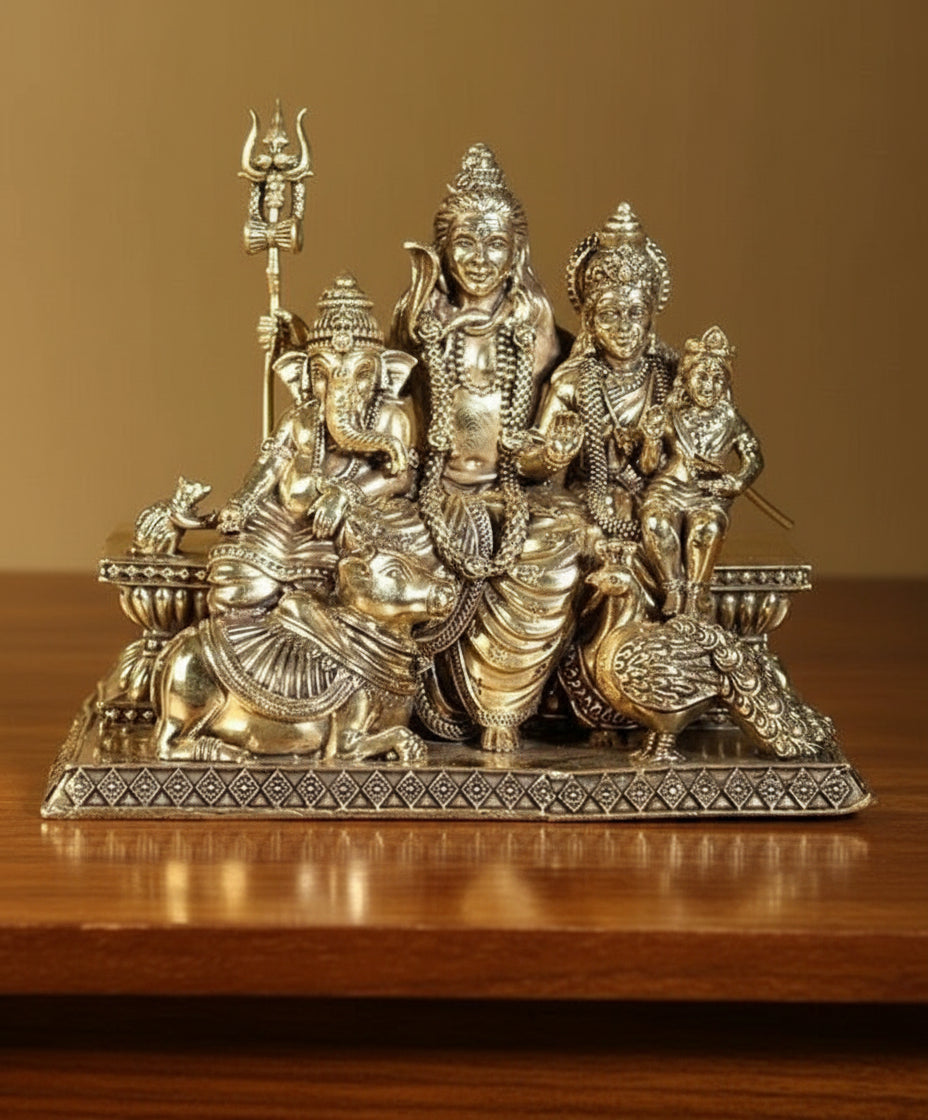 Brass Shiv Parivar Idol – Lord Shiva with Parvati, Ganesha & Kartikeya for Home & Office Temple