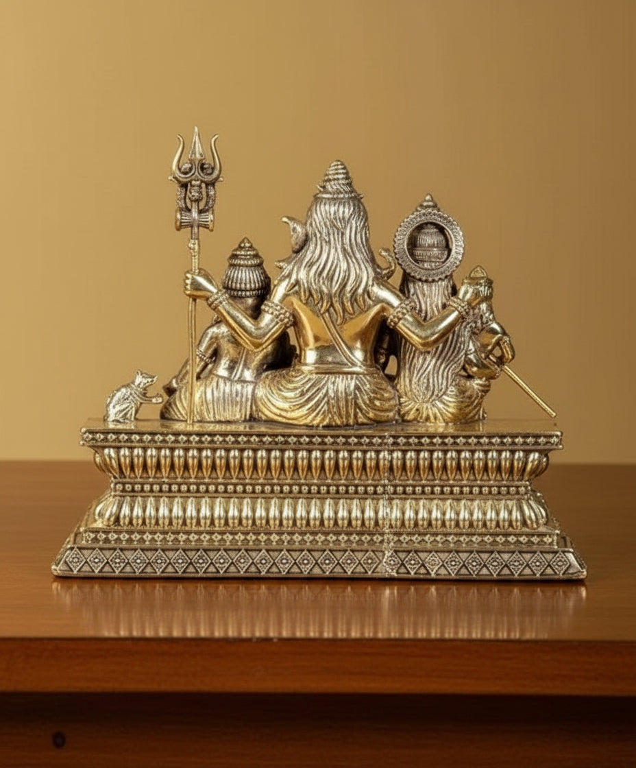 Brass Shiv Parivar Idol – Lord Shiva with Parvati, Ganesha & Kartikeya for Home & Office Temple