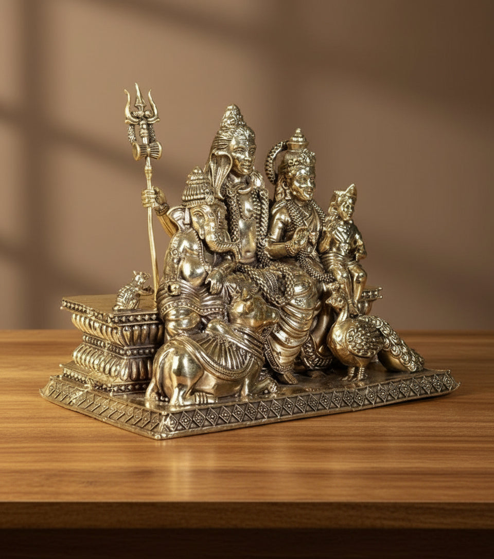 Brass Shiv Parivar Idol – Lord Shiva with Parvati, Ganesha & Kartikeya for Home & Office Temple