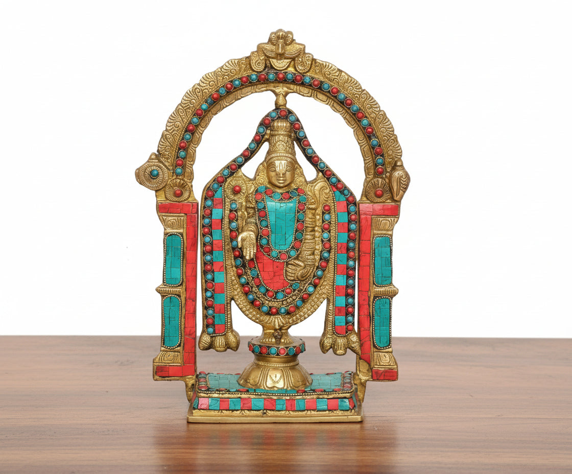 Brass Tirupati Balaji Idol with Stonework – Divine Décor for Home & Temple