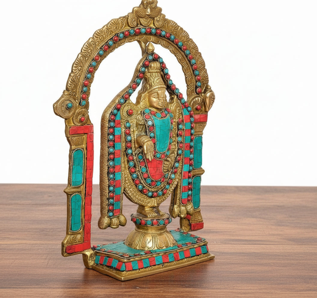 Brass Tirupati Balaji Idol with Stonework – Divine Décor for Home & Temple