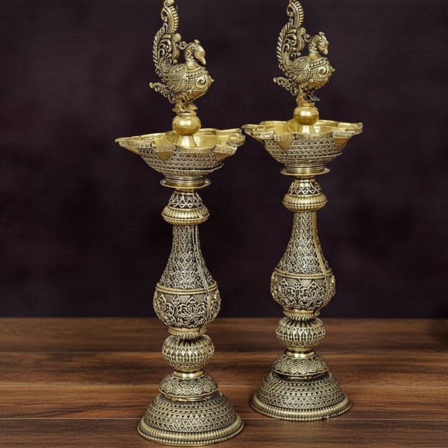 Brass Peacock Oil Lamp – Elegant Diya for Home Temple & Gift Item