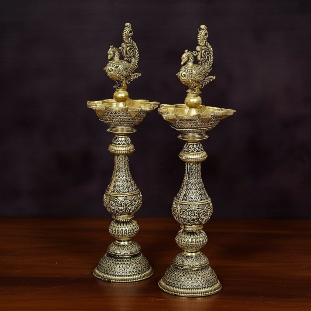 Brass Peacock Oil Lamp – Elegant Diya for Home Temple & Gift Item