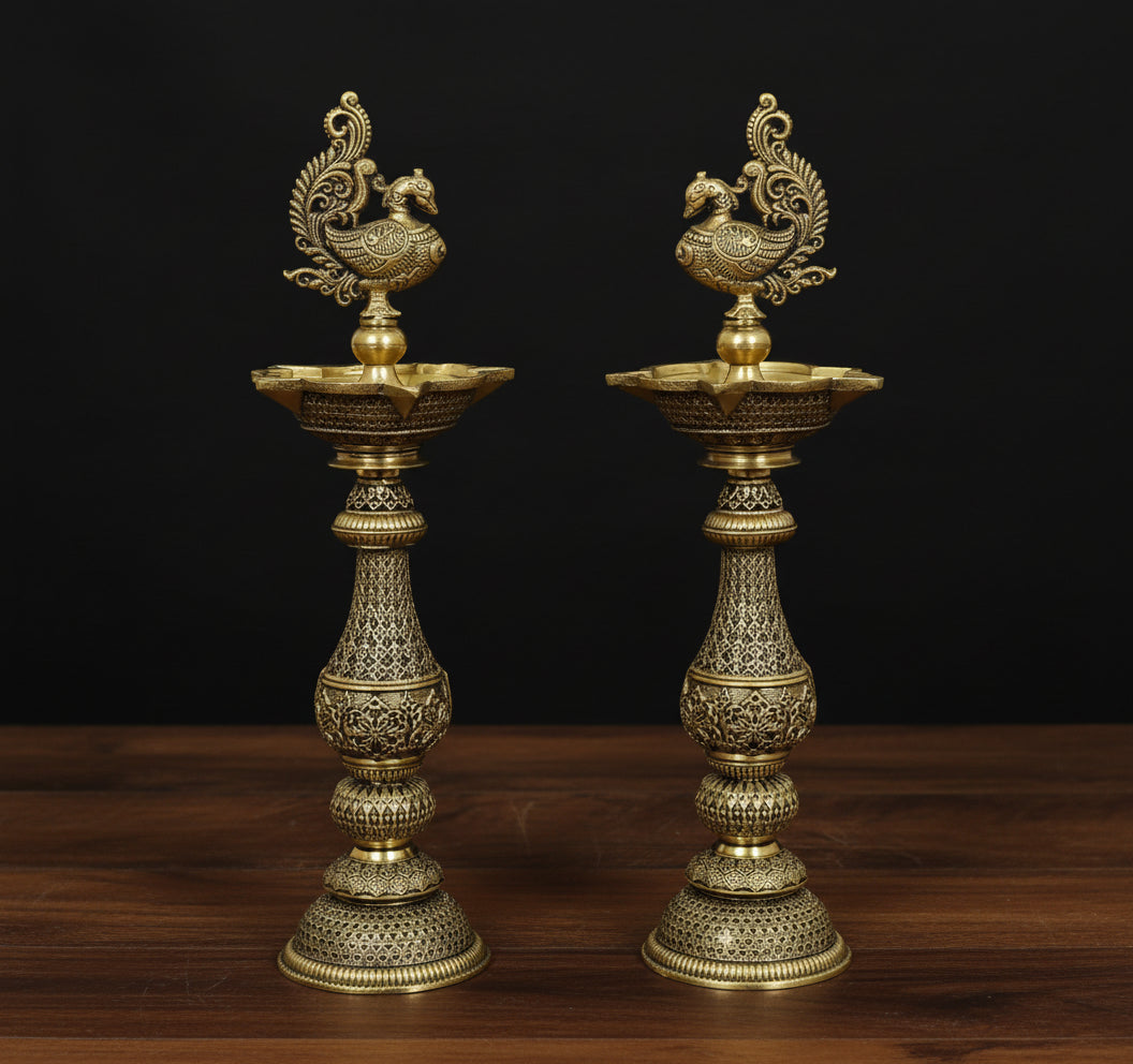 Brass Peacock Oil Lamp – Elegant Diya for Home Temple & Gift Item