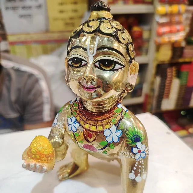 Colorful Brass Painted laddu Gopal Idol Statue for Home Decor Temple