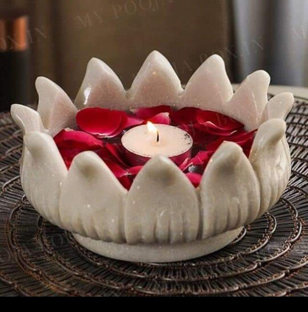 Marble lotus urli bowl, 9" diameter for fruit/snacks/tea lights/diwali decoration/gift item