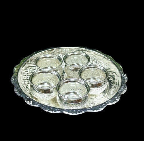 German silver nakashi tray with bowl set for diwali/ housewarming pooja/ gift item/snacks