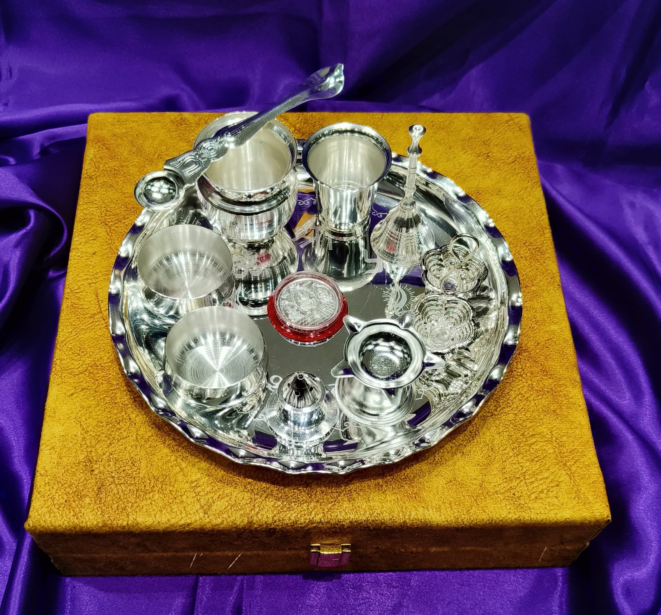 Silver Plated Diwali/Housewarming Pooja Thali Set/Gift Set Of 11 Pieces