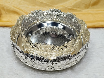 Silver plated set of 2 flower trays for serving/fruits/pooja/ gift item/ home decor