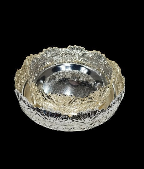 Silver plated set of 2 flower trays for serving/fruits/pooja/ gift item/ home decor