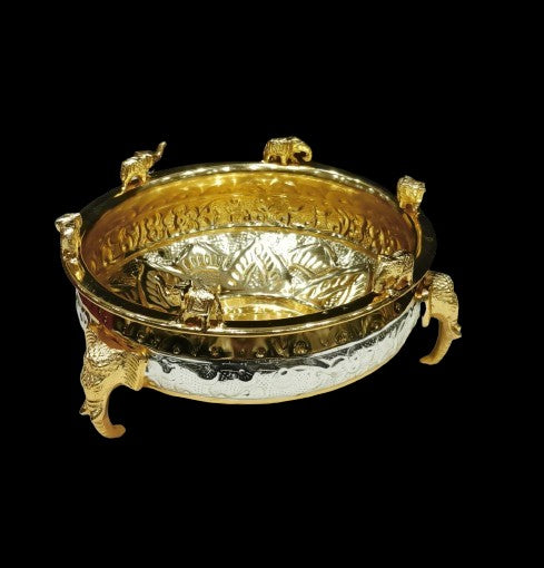Silver Plated Dual Color Elephant Urli Bowl