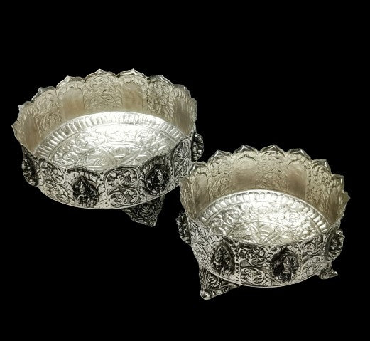 Silver Plated Set Of 2 Lakshmi Urli Bowls Set