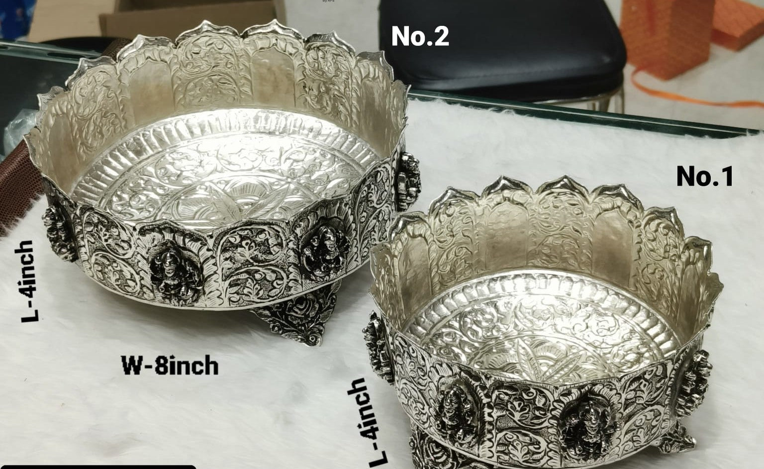 Silver Plated Set Of 2 Lakshmi Urli Bowls Set