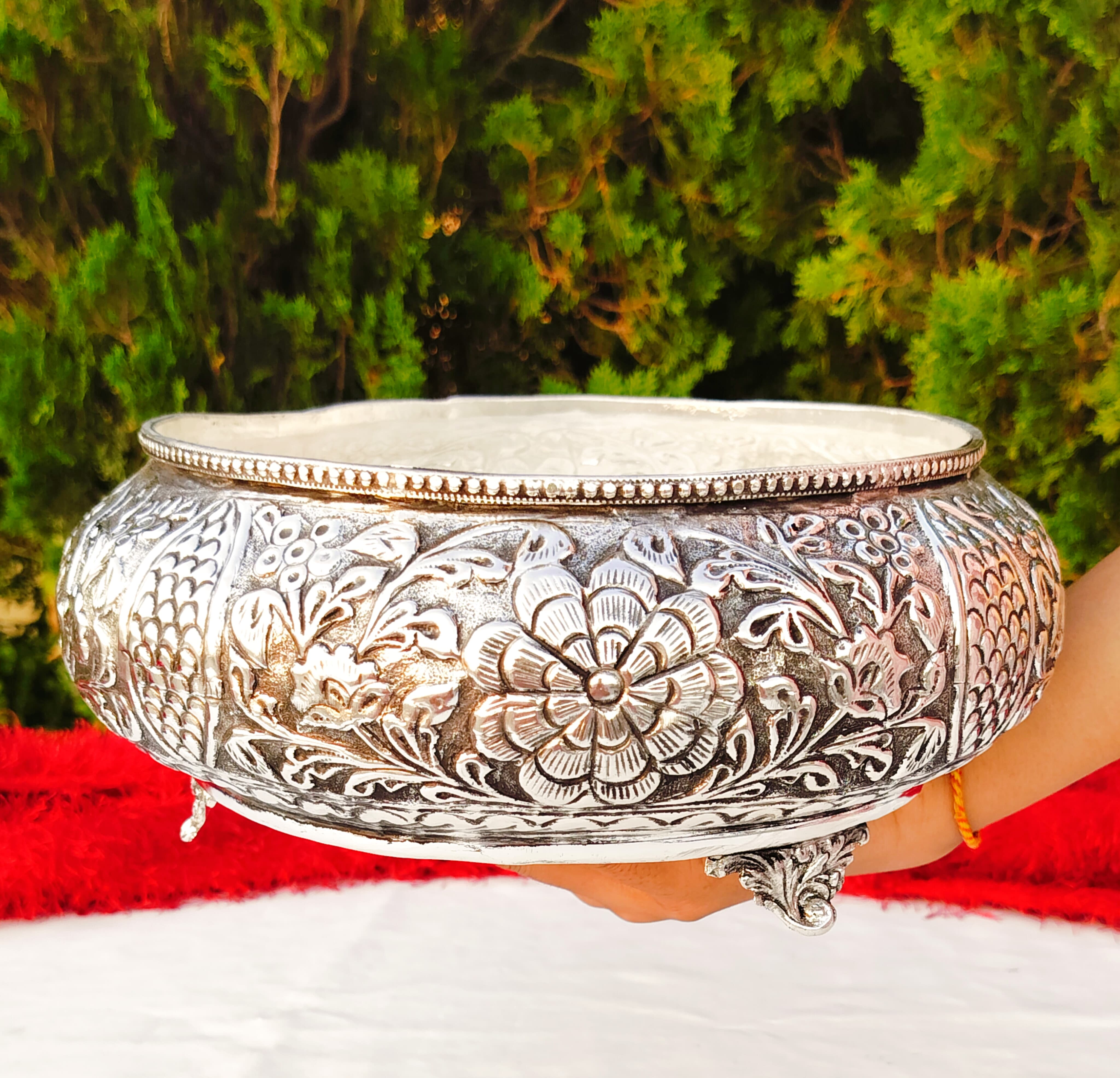 German Silver Fully Carved Urli Bowl