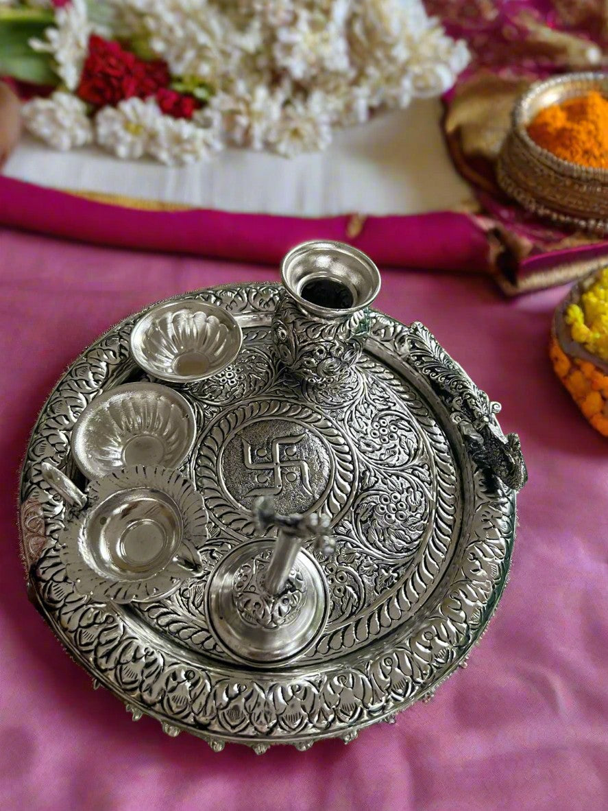 German Silver Peacock Motif on thali