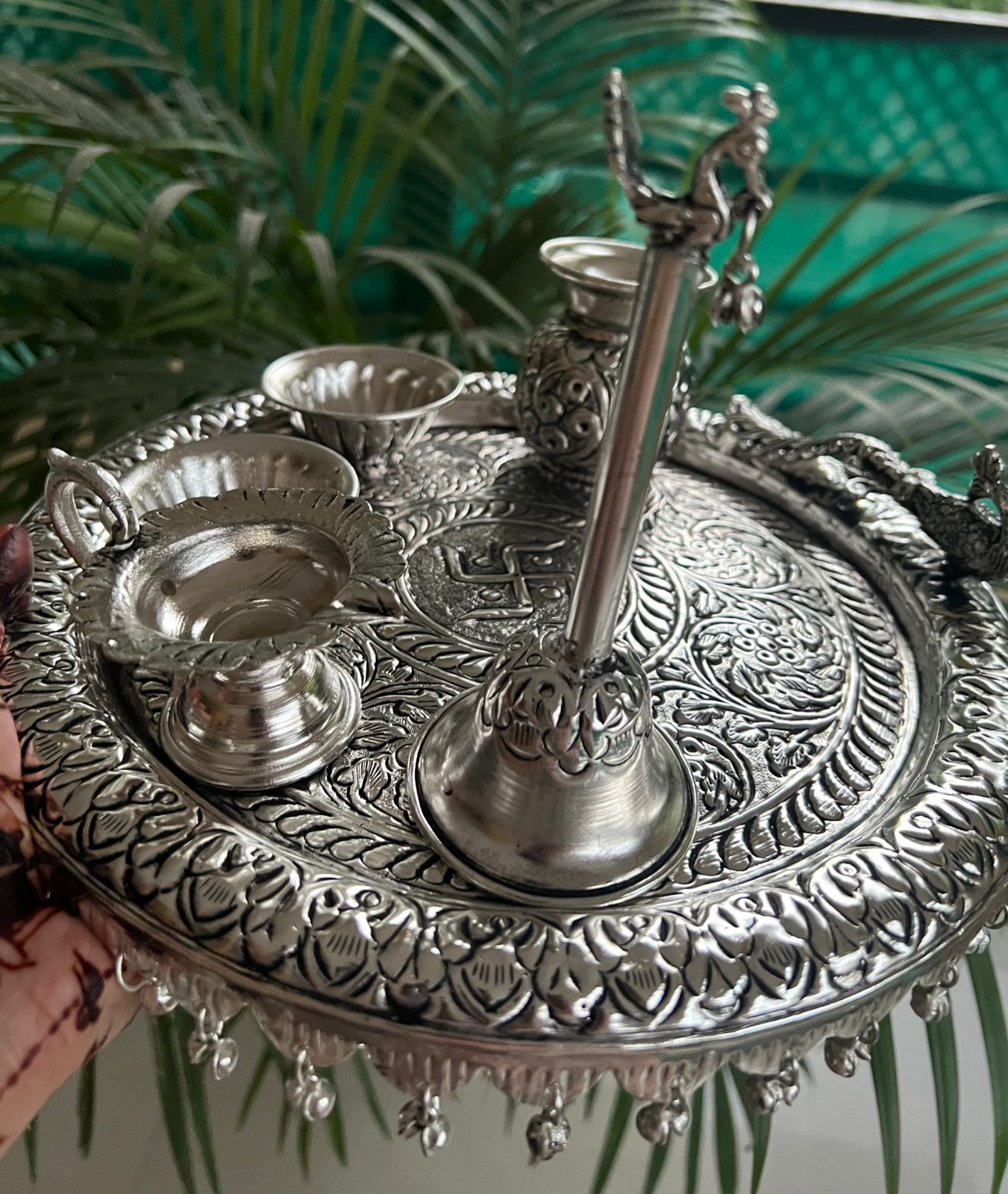 German Silver Peacock Motif on thali