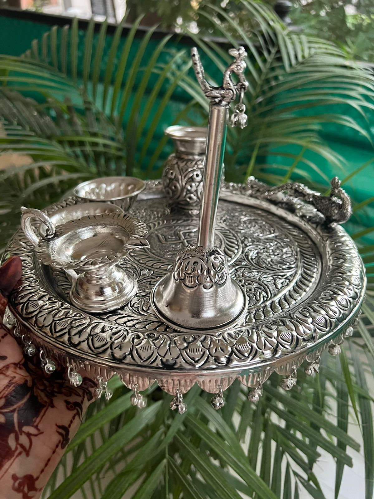 German Silver Peacock Motif on thali