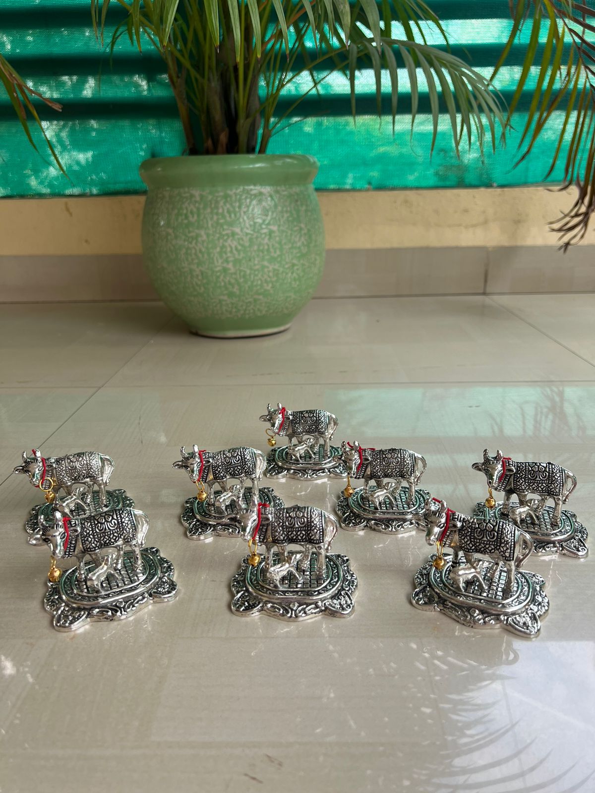 Set of 10 German Silver Cow and Calf Idol Statue for give Away Gifts