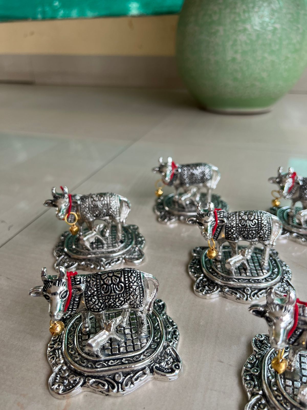 Set of 10 German Silver Cow and Calf Idol Statue for give Away Gifts