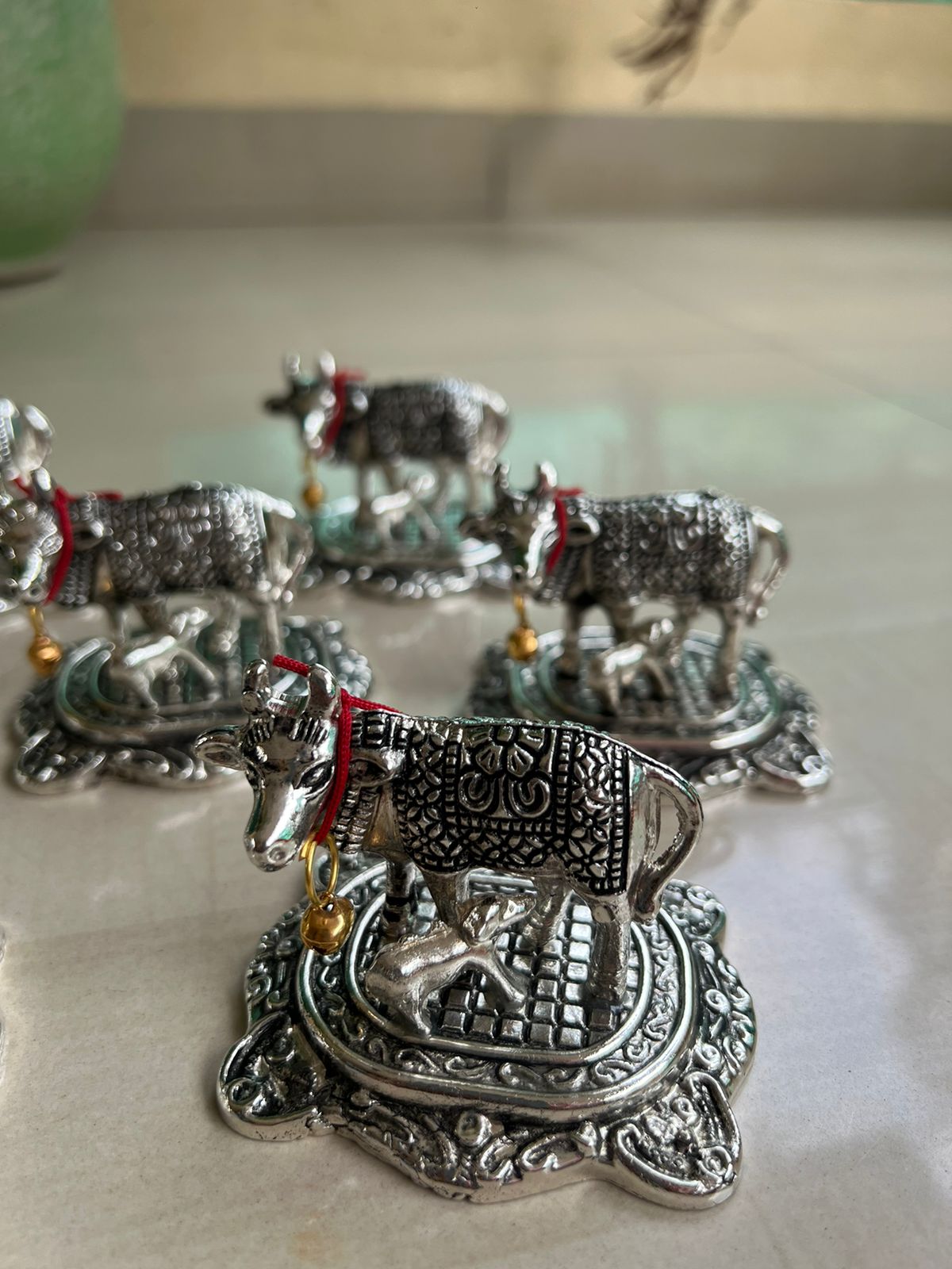 Set of 10 German Silver Cow and Calf Idol Statue for give Away Gifts