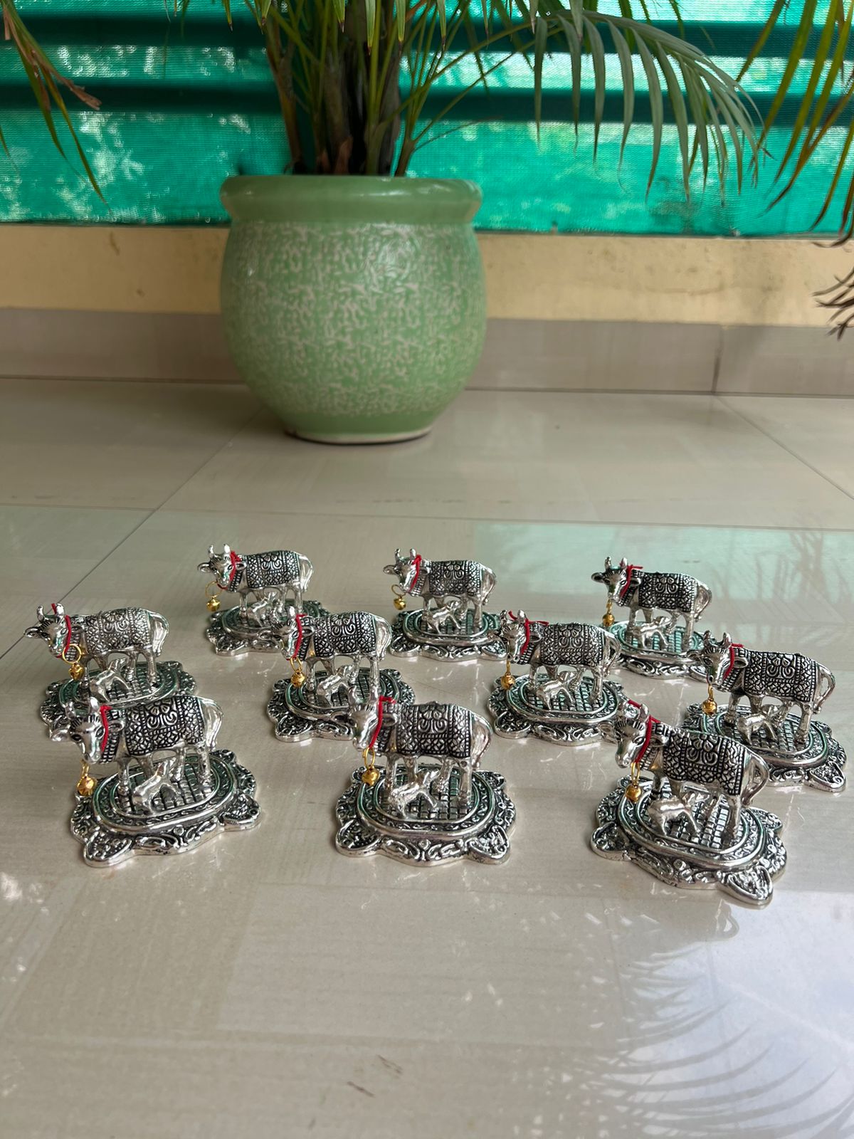 Set of 10 German Silver Cow and Calf Idol Statue for give Away Gifts