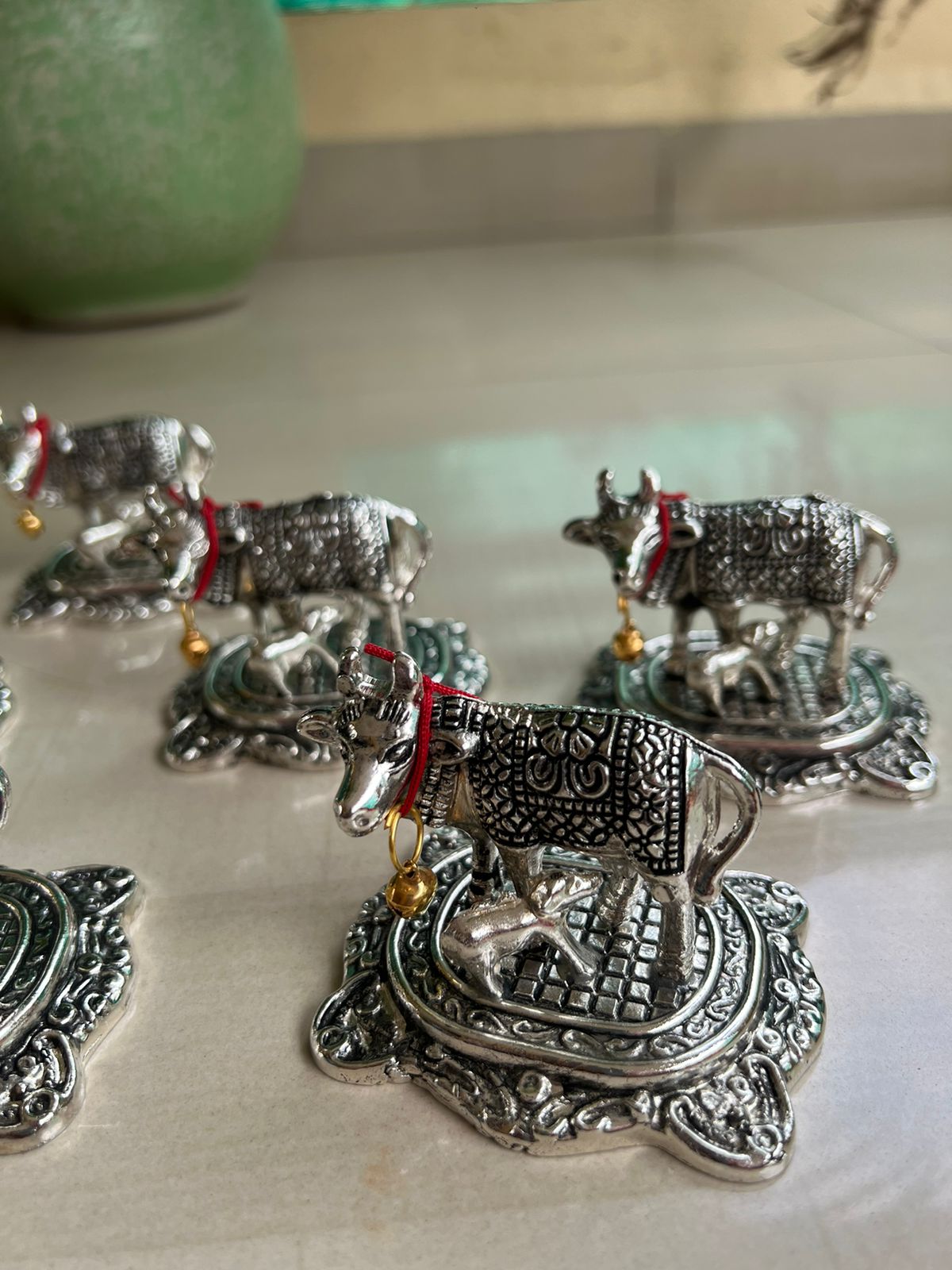 Set of 10 German Silver Cow and Calf Idol Statue for give Away Gifts