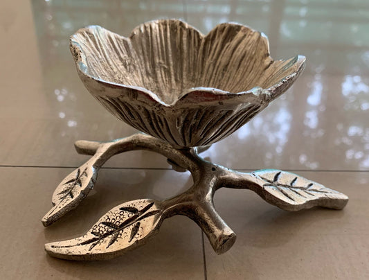 set of 2 german silver flower leaf dry fruit bowl