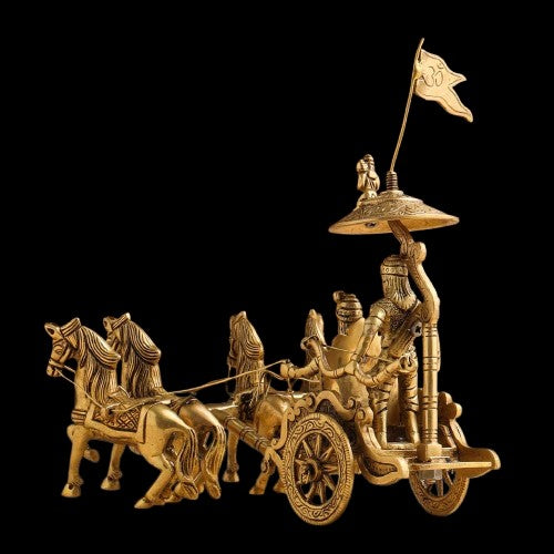 Brass Krishan Arjun rath Chariot with 4 Horses for Home