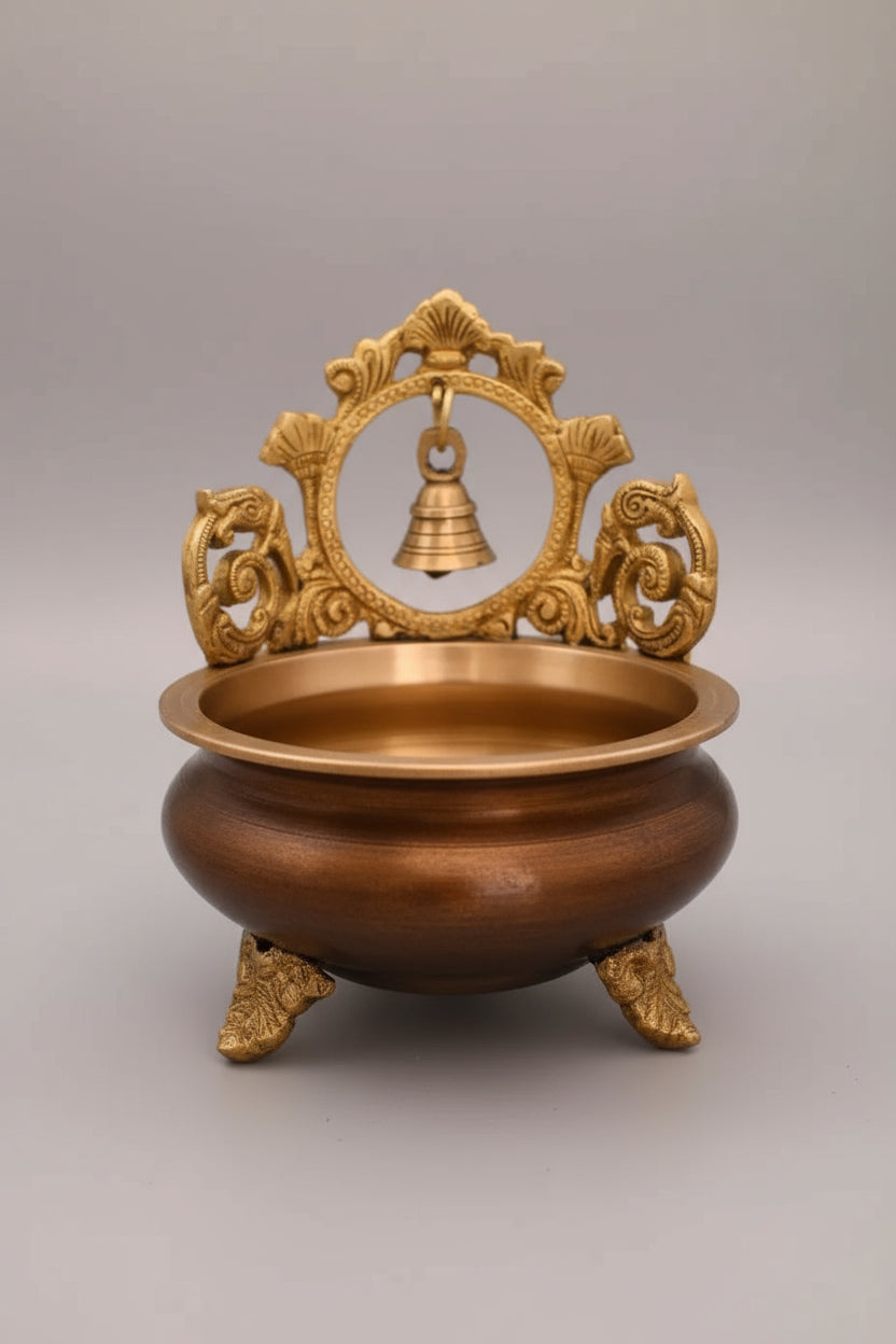 brass with brown color urli bowl for fruits/home décor