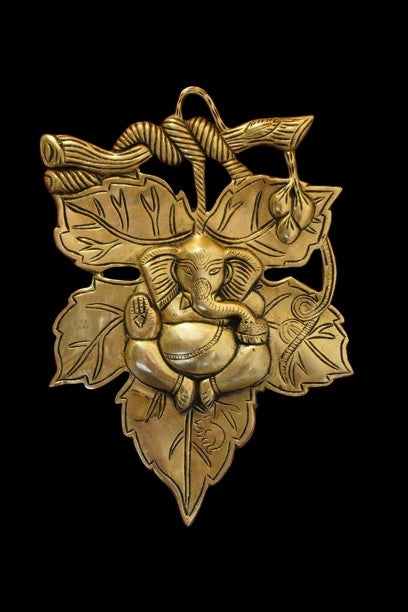 Brass Ganesh Wall Hanging on Leaf Design for Home décor/showpiece
