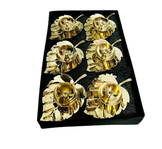 Brass Diya Set of 6 Pieces Leaf Diya Set for Festival/Wedding/Gift Item on Diwali