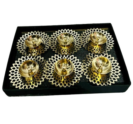 Brass Diya Set of 6 Pieces jaali Diya Set for Festival/Wedding/Gift Item on Diwali