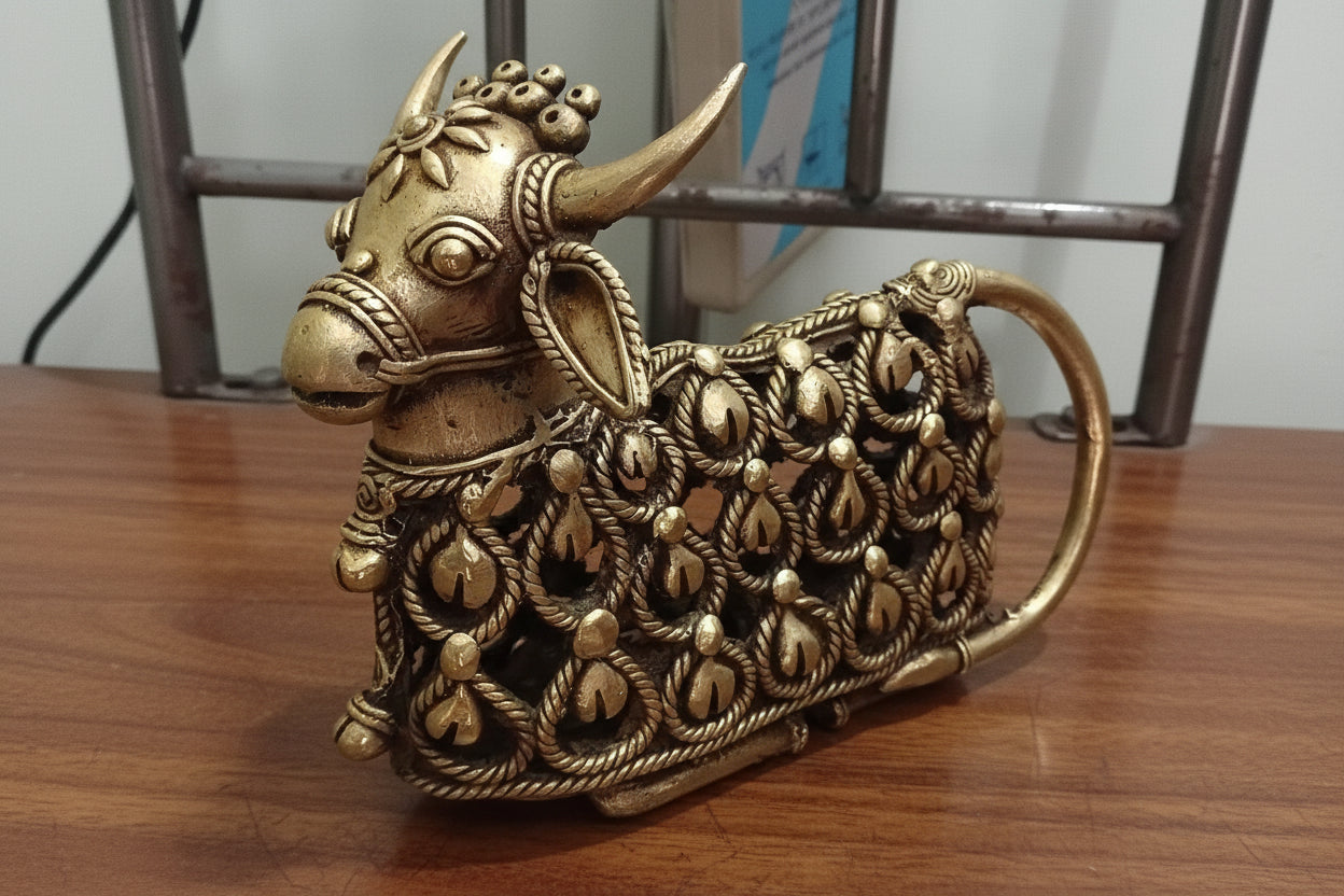 Handcrafted Brass Nandi Sitting Statue – Traditional Home Décor & Spiritual Blessings