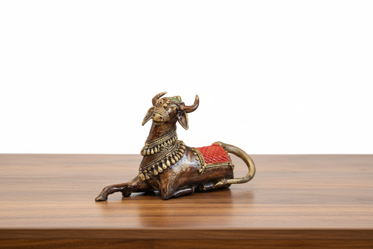 Handcrafted Brass colorful Nandi Sitting Statue – Traditional Home Décor & Spiritual Blessings