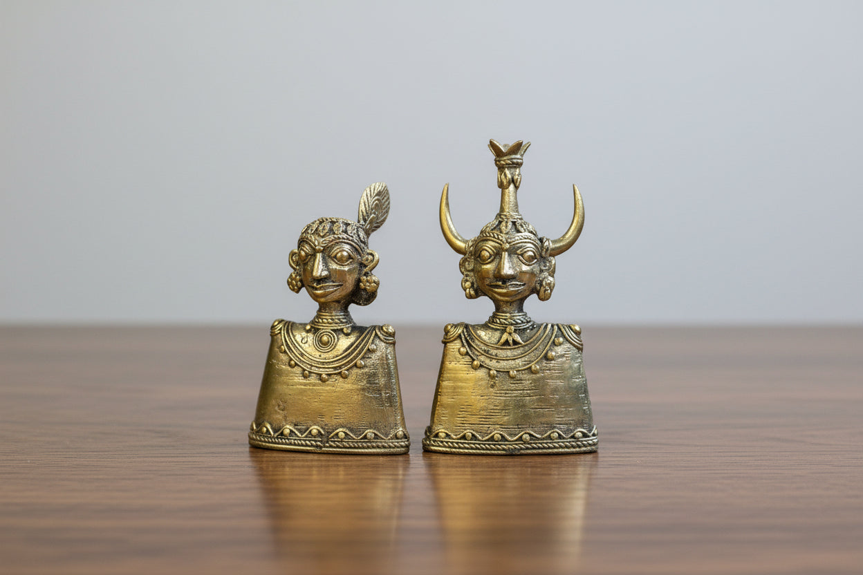 Handcrafted Tribal Couple – Dhokra Brass Table Top Décor