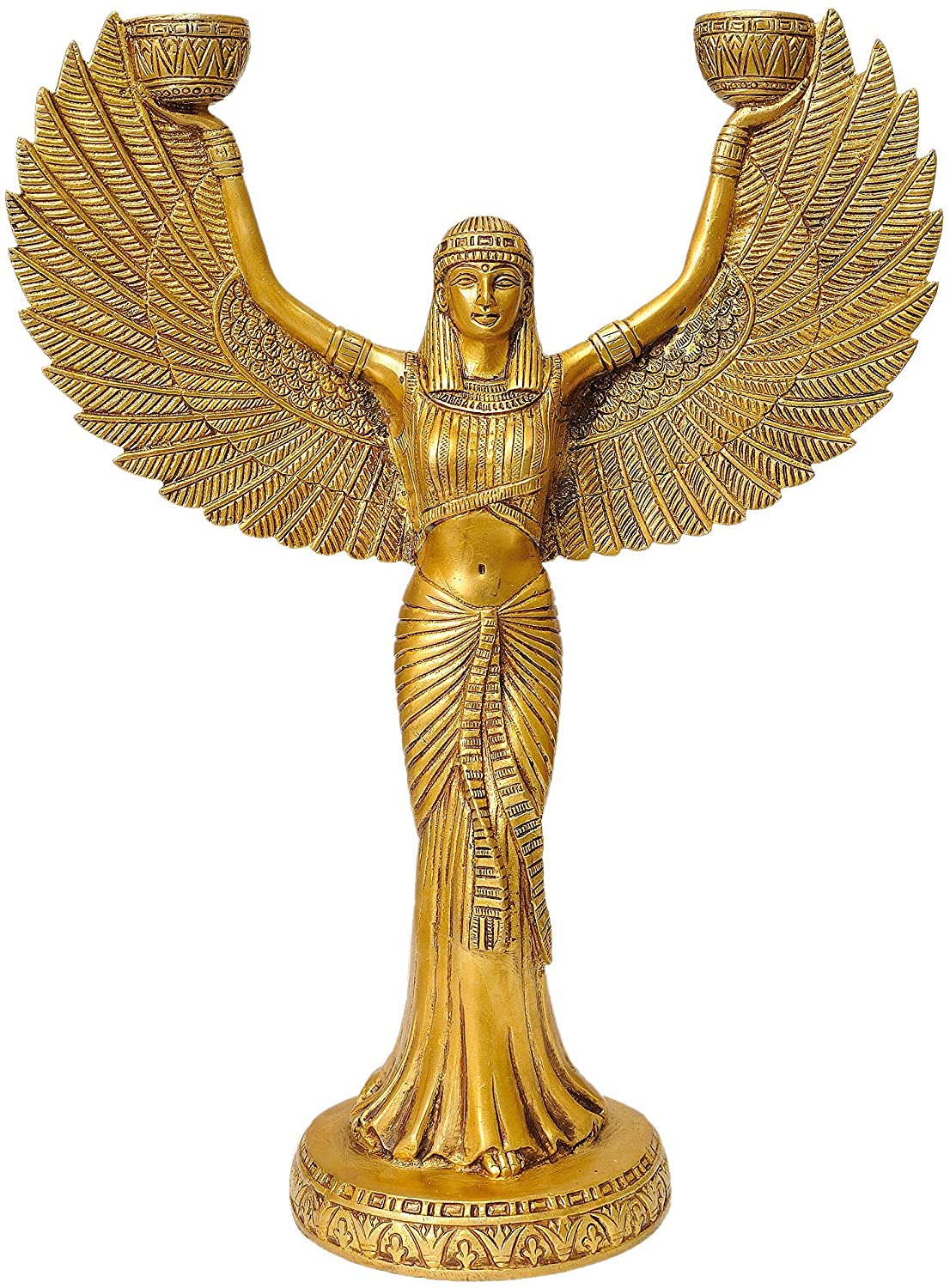 Brass Egyptian Goddess Isis Statue with Candle Holder – 12 Inch Spiritual Home Décor