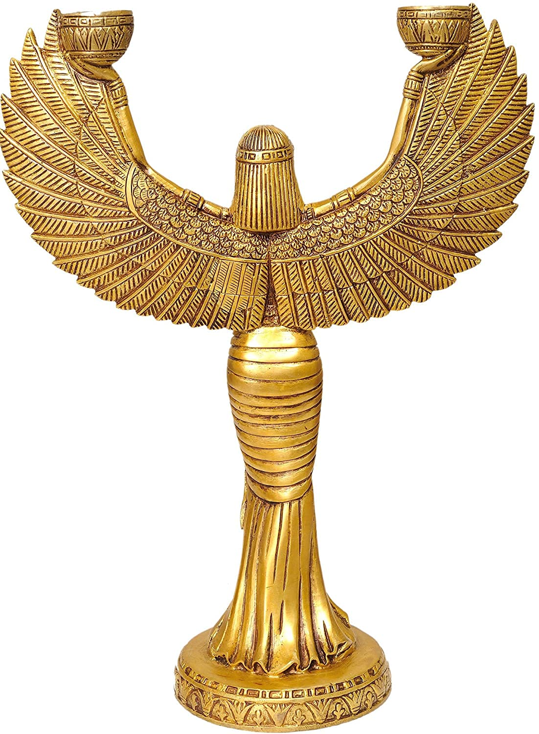 Brass Egyptian Goddess Isis Statue with Candle Holder – 12 Inch Spiritual Home Décor