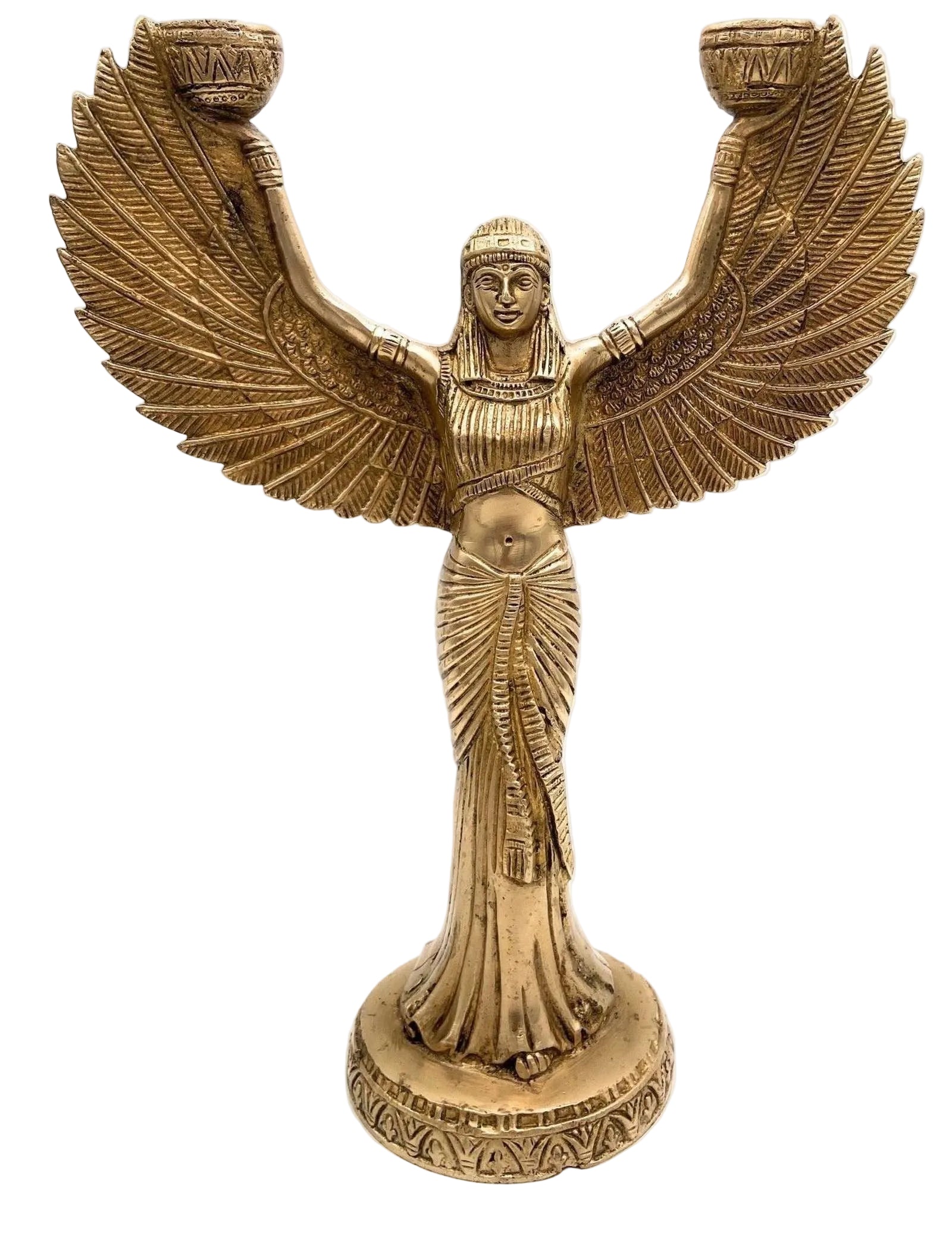 Brass Egyptian Goddess Isis Statue with Candle Holder – 12 Inch Spiritual Home Décor